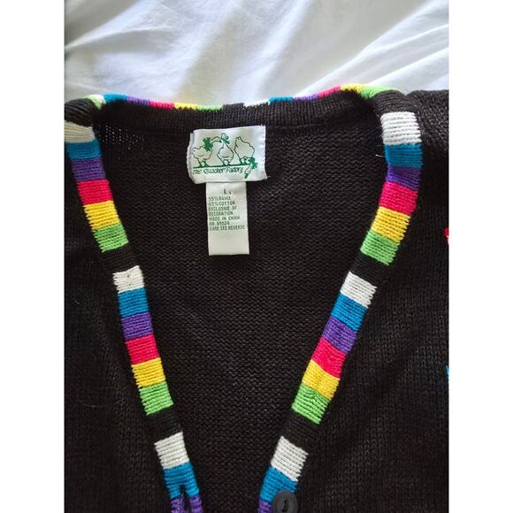 Vintage Quacker Factory Embroidered Cocktail drink martini Sweater Cardigan XL - Picture 3 of 5